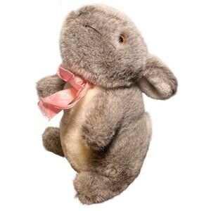 Vintage Eden Bunny Rabbit Hare‎ Plush Stuffed Animal 10" Brown White Pink Bow
